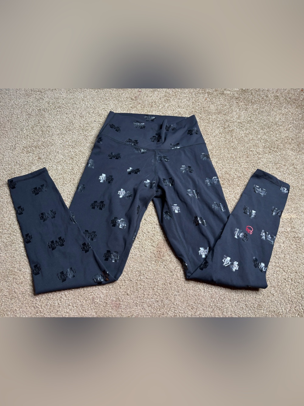 KadyLuxe Mississippi State Bulldogs CollegBlack Leggings with Glossy Robot Print